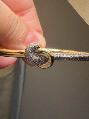 Gold and Silver Knot Pavé Bangle Bracelet - Women's Jewelry